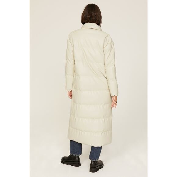 Something Navy Cream Faux Leather Oversized Trench Puffer Coat Size Small - Picture 3 of 16